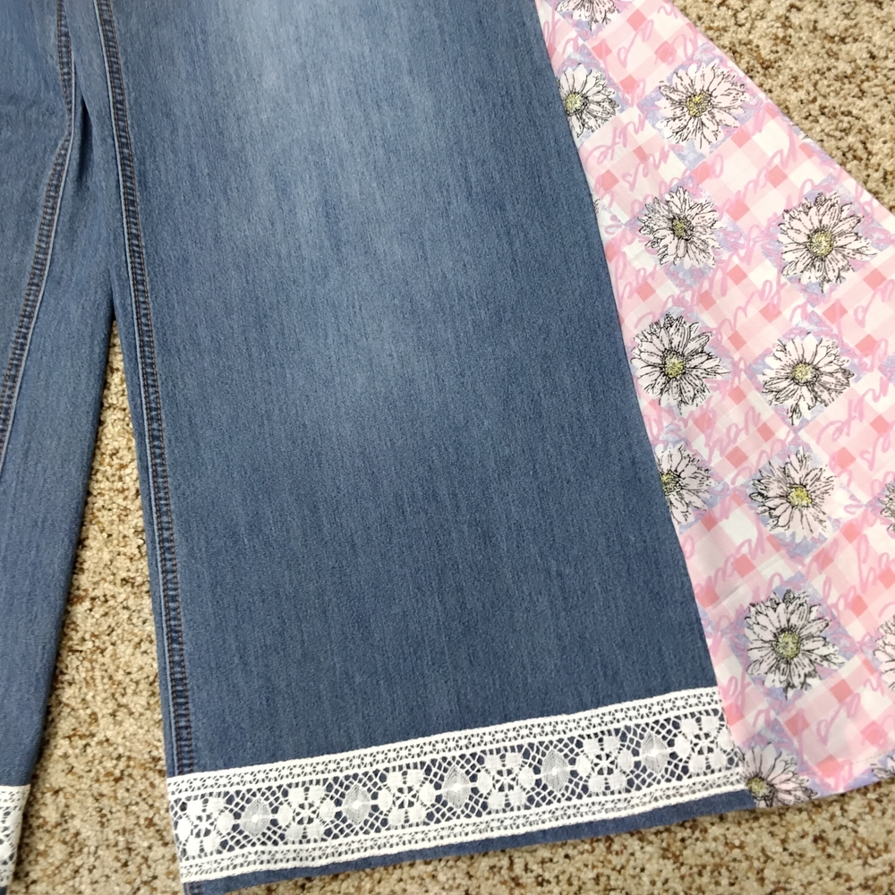 Floral Patchwork Wide Leg Jeans - Picture 2 of 7